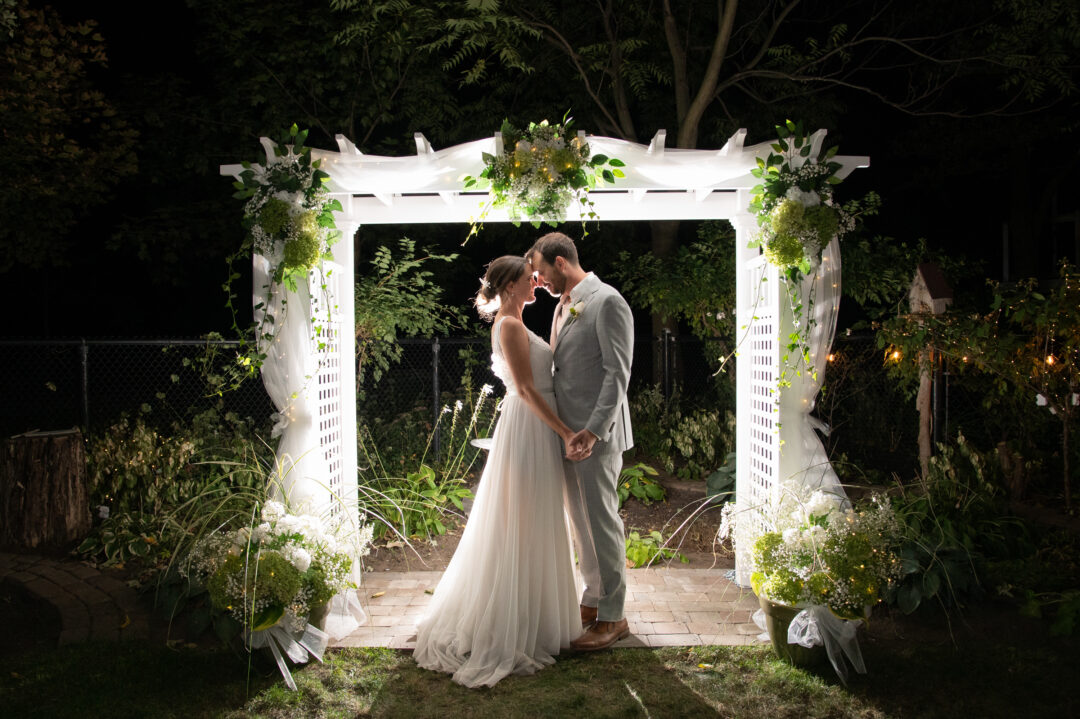 wedding photography, bride and groom, wedding photographer, backyard wedding, off camera flash, night shot